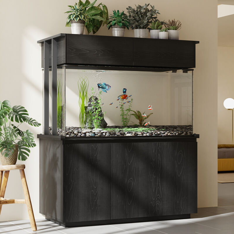 FUFU&GAGA Reptile Cabinet with 3 Doors, Adjustable Top & Front Panels, Water-Resistant Base, Metal Frame with Black Wood Grain Finish, (52" Lx 24"W x 62.8"H), Black