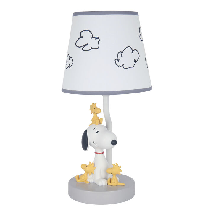 Lambs & Ivy Classic Snoopy & Friends White/Gray Nursery Lamp with Shade & Bulb