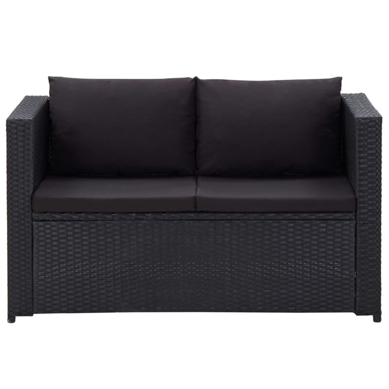 vidaXL 3 Piece Patio Lounge Set with Cushions Poly Rattan Black