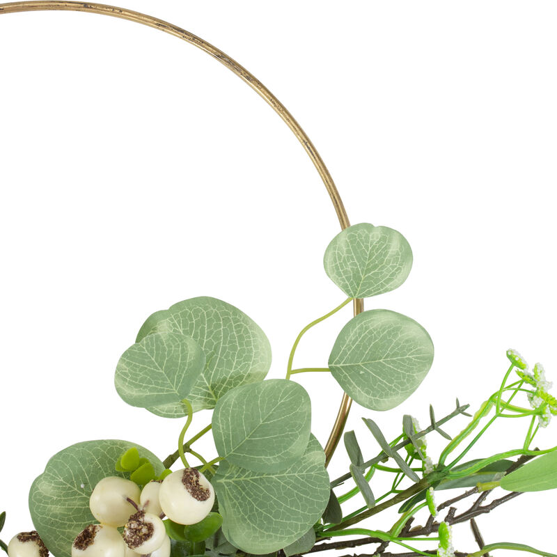 Eucalyptus Leaf and Fern Golden Ring Wreath Spring Decor  Green and Gold 30"