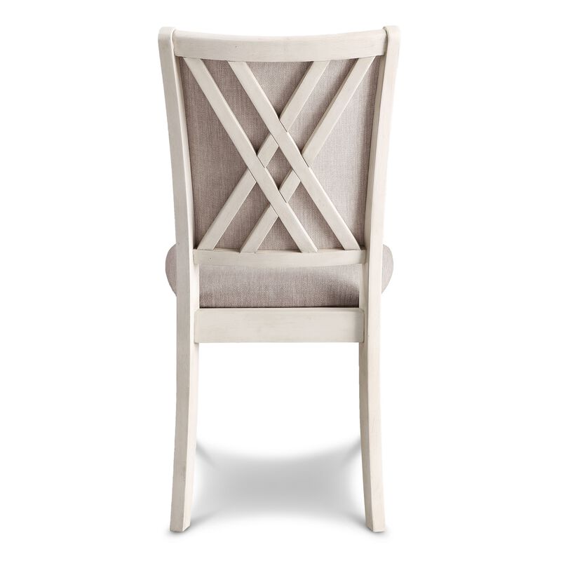 Han Dining Chair Set of 2, Light Brown Fabric, Beige Solid Rubberwood - Benzara