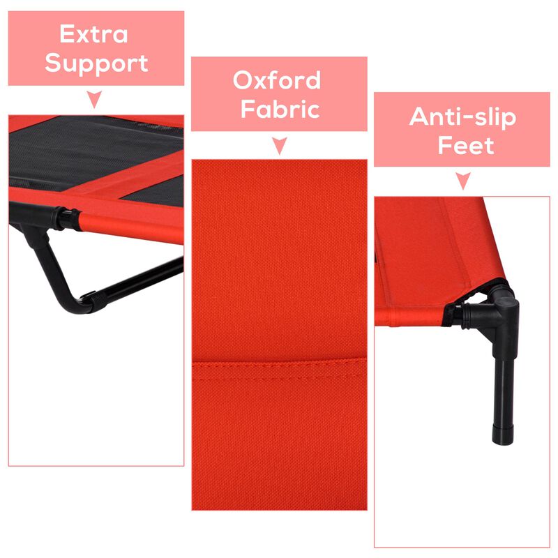 Canine Cooling Station: 36"x30" Red Elevated Mesh Dog Bed for Summer