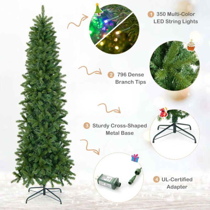 Hivvago 7.5 Feet Pre-lit Full Artificial Christmas Tree with Warm White and Multi-color LED Lights