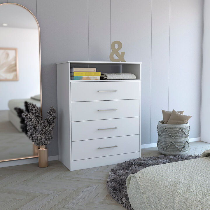 DEPOT E-SHOP Kairo Dresser, Four Drawers, One Shelf, Superior Top, White