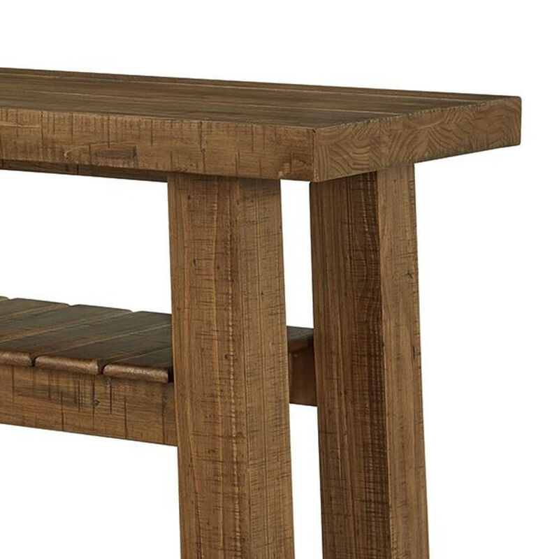 Ack Sofa Console Table, Slatted Shelf, Block legs, 48 Inch Brown Wood - Benzara