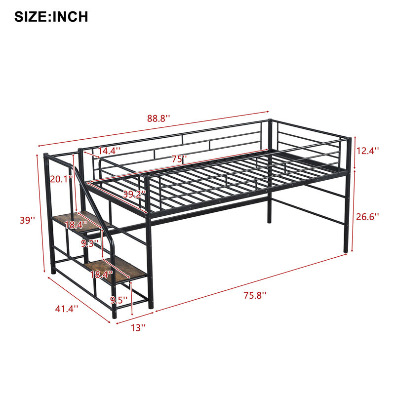Merax Mid Loft Bed with Storage Stairs