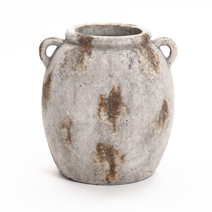LuxenHome Mottled Brown and White Terracotta 11.8-Inch Tall Indoor and Outdoor Jug Vase with Handles