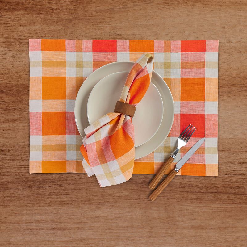 Solino Home 100% Pure Linen 14 x 19 Inch Placemats Set of 4 | Fall Buffalo Check