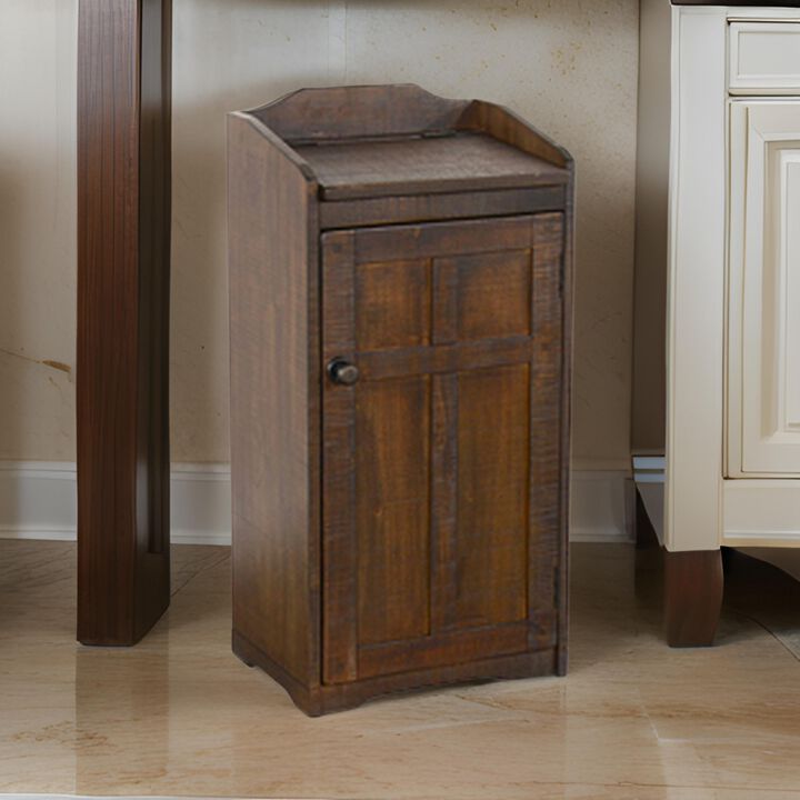 Homestead Trash Box, 34 Inch Tall, Rough Sawn Mahogany, Dark Brown - Benzara