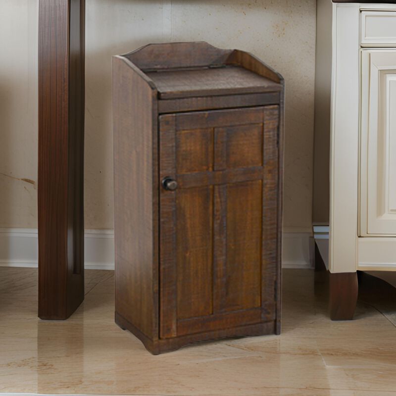 Homestead Trash Box, 34 Inch Tall, Rough Sawn Mahogany, Dark Brown - Benzara