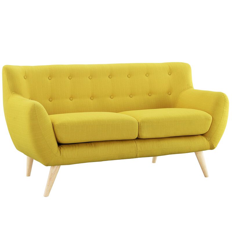 Modway Remark Mid-Century Modern Upholstered Fabric Living Room Set, Loveseat and Sofa, Sunny
