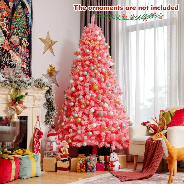 Pink Christmas Tree with Snow Flocked PVC Tips and Metal Stand