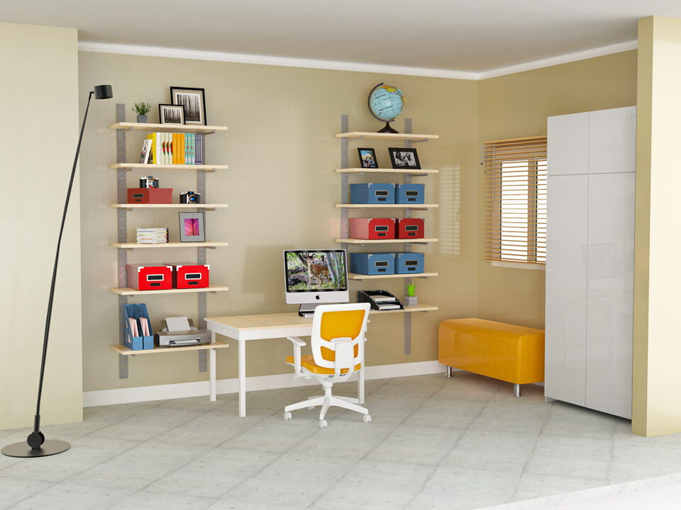 Stylish Home Office System 91" High 6 Tier with Wood Shelves 14"-16" Width | 2 Sections- Shelves Sold Separately