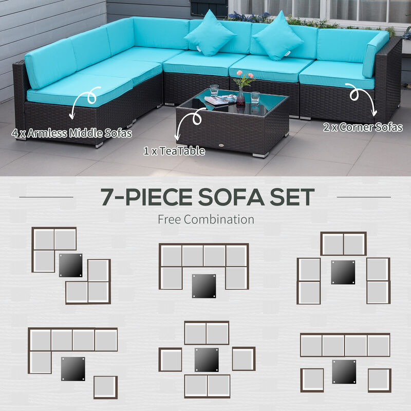 7PC Rattan Wicker Sofa Set Sectional Couch Cushioned Furniture Patio Outdoor