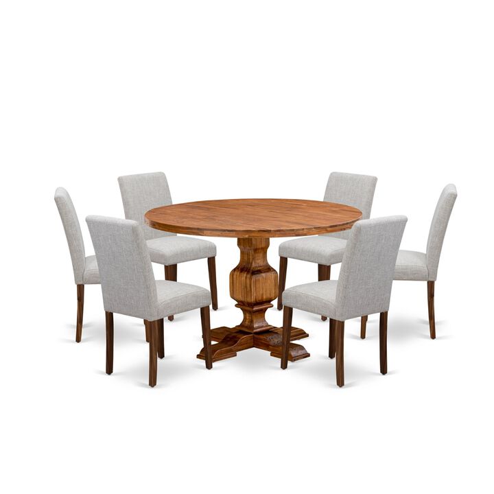 East West Furniture I3AB7-N35 7Pc Dining Set - Round Table and 6 Parson Dining Chairs - Antique Walnut Color