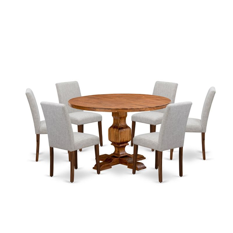 East West Furniture I3AB7-N35 7Pc Dining Set - Round Table and 6 Parson Dining Chairs - Antique Walnut Color
