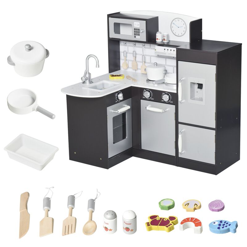 Black Pretend Cooking: Wooden Kids' Kitchen Set with Accessories