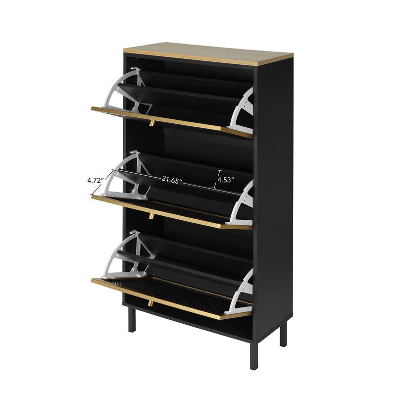 MONDAWE 3 Metal Door Shoe Rack, Freestanding Modern Shoe Metal Rattan Storage Cabinet, for Entryway, Living Room