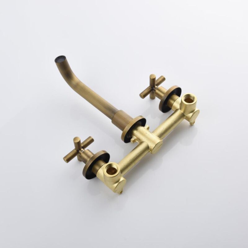 Wall-Mounted Bathroom Sink Faucet with Dual Handles for Modern Vanity & Space-Saving Design