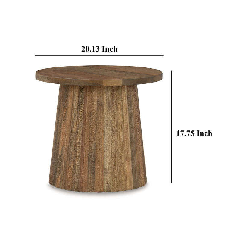 Ceil Accent Table, Round Fluted Walnut Brown Solid Wood Base, 20 Inch - Benzara