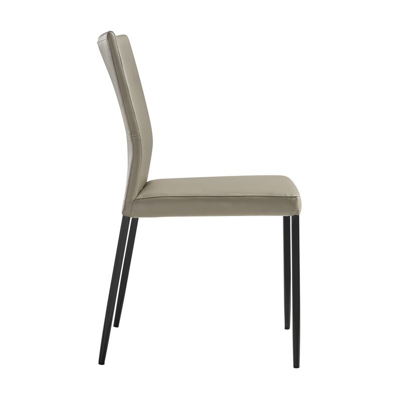 Ash 22 Inch Dining Chair Set of 2, Gray Faux Leather, Tall Curved, Black - Benzara