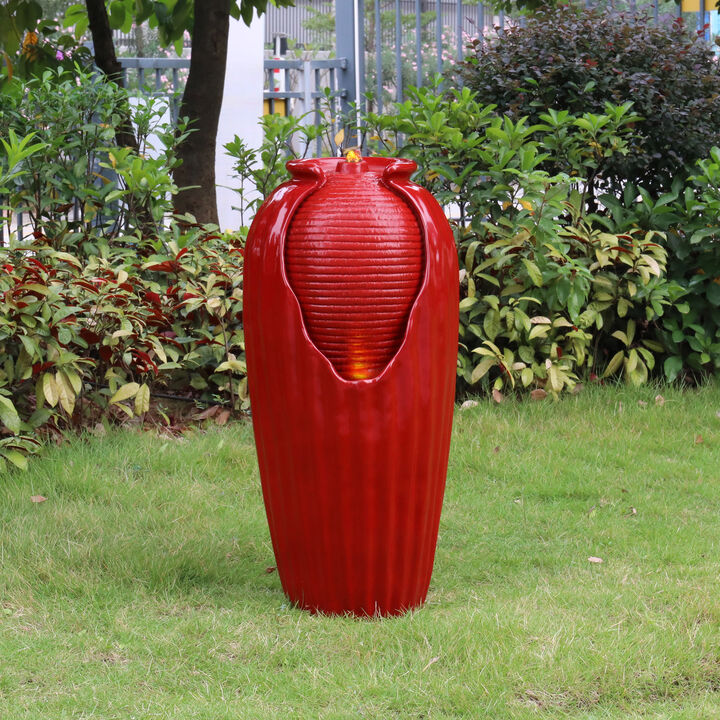 Teamson Home Indoor/Outdoor Contemporary Vase Water Fountain with LED Lights, Red