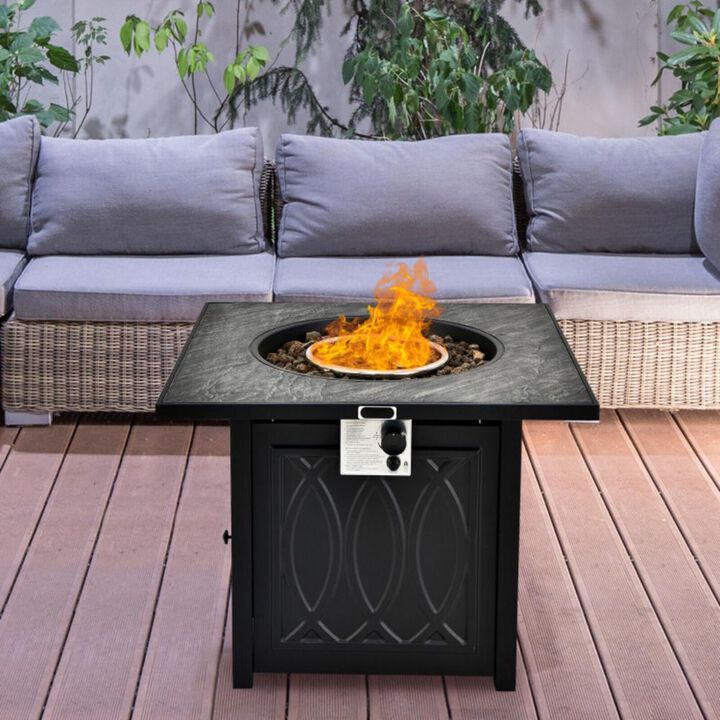 Hivvago 32 Inch Propane Fire Pit Table Square Tabletop with Lava Rocks Cover 50000 BTU-Black