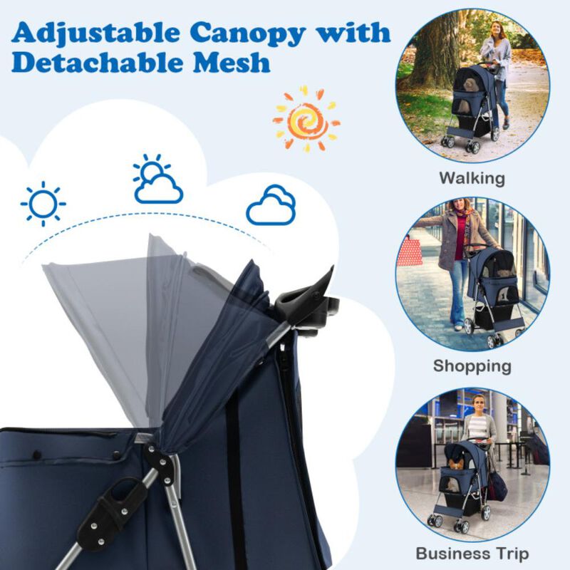 Hivvago Folding Pet Stroller with Storage Basket and Adjustable Canopy