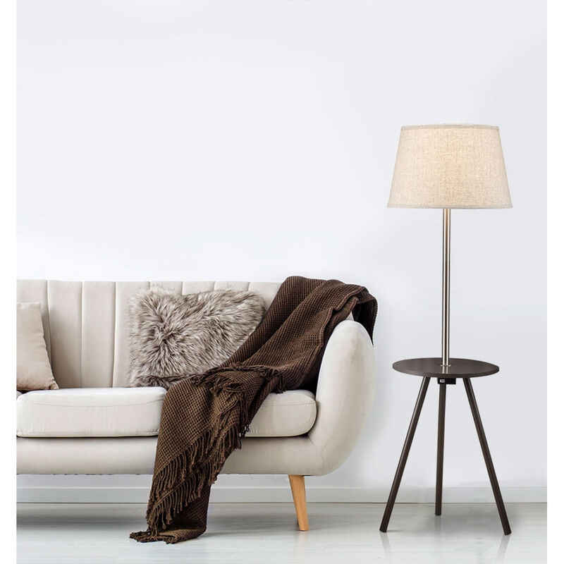57" Round Sofa Side Table with Lamp And Power Station (1.56/9.9)