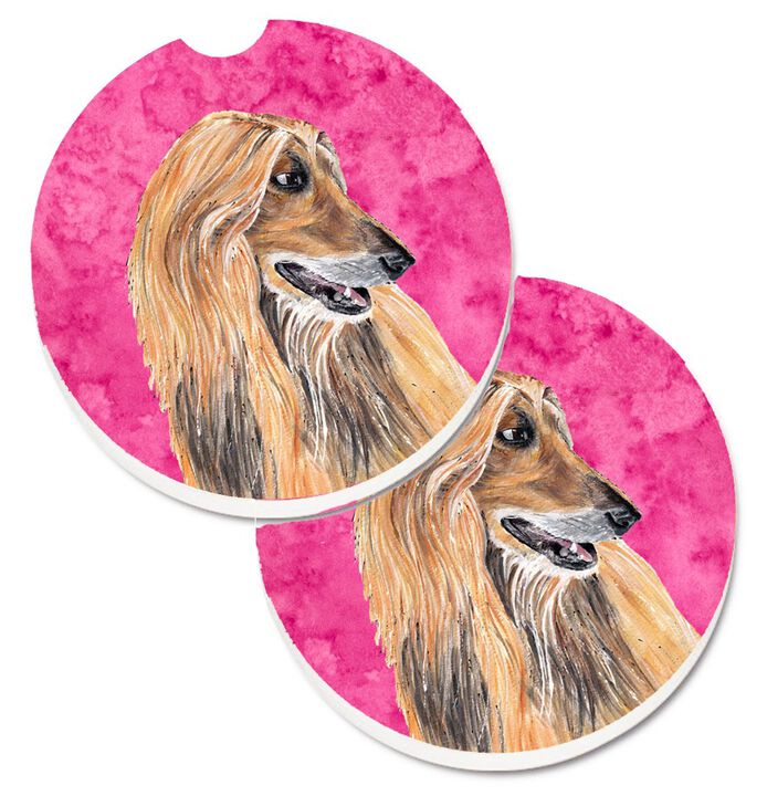 Caroline's Treasures Pink Afghan Hound Set of 2 Cup Holder Car Coasters SC9509PKCARC, 2.56, Multicolor