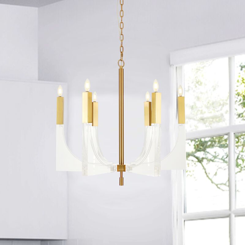 Pasargad Home Omeara Metal & Acrylic Chandelier Light, Clear Brass