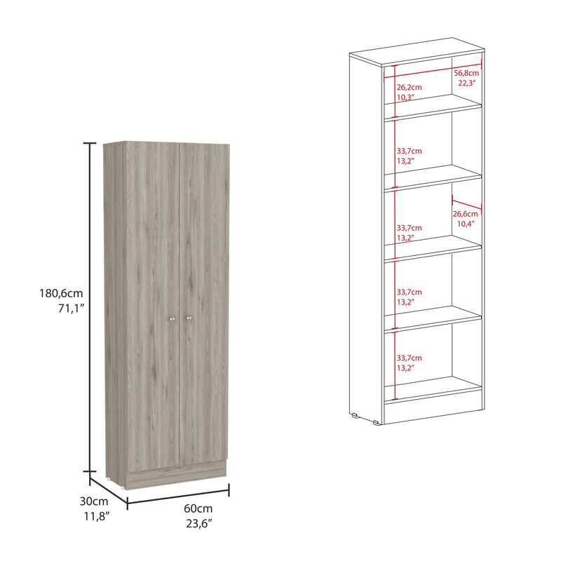 Multistorage Pantry Cabinet, Five Shelves, Double Door Cabinet - Light