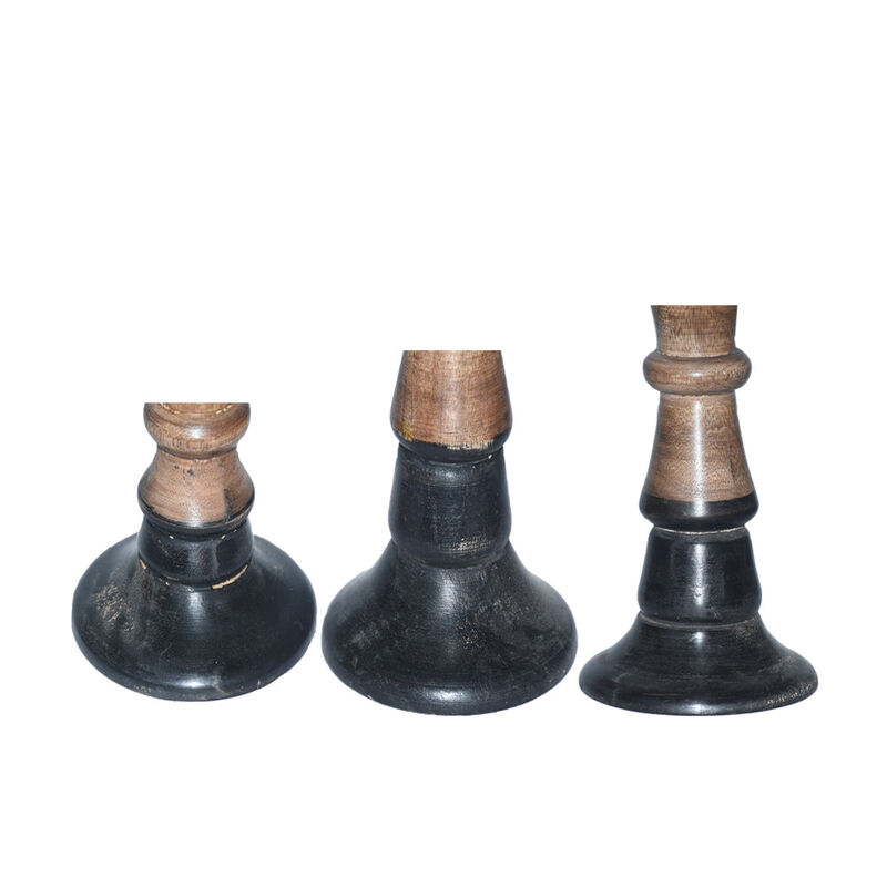 Traditional Dark Polish Eco-friendly Handmade Mango Wood Set Of Three 6",9" & 12" Pillar Candle Holder