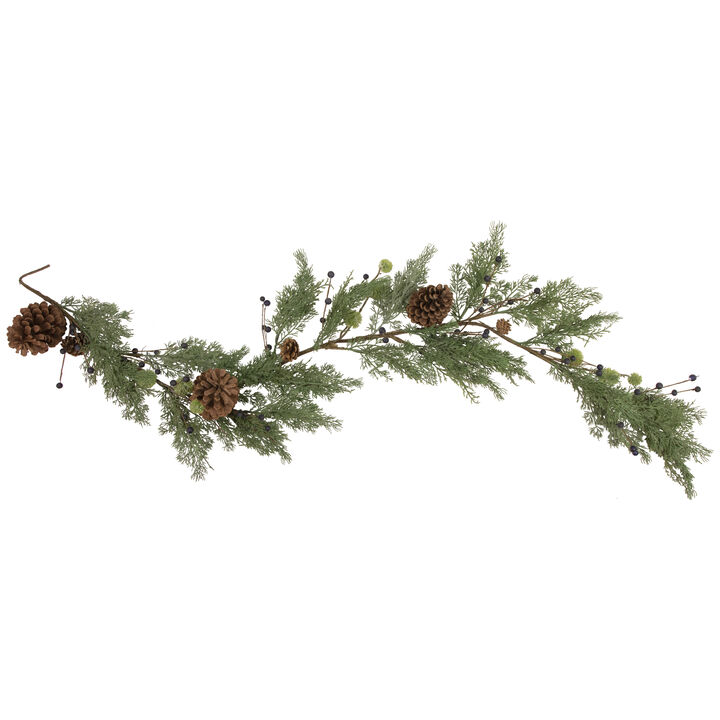 5' x 10" Pine and Blueberry Christmas Garland with Pinecones  Unlit