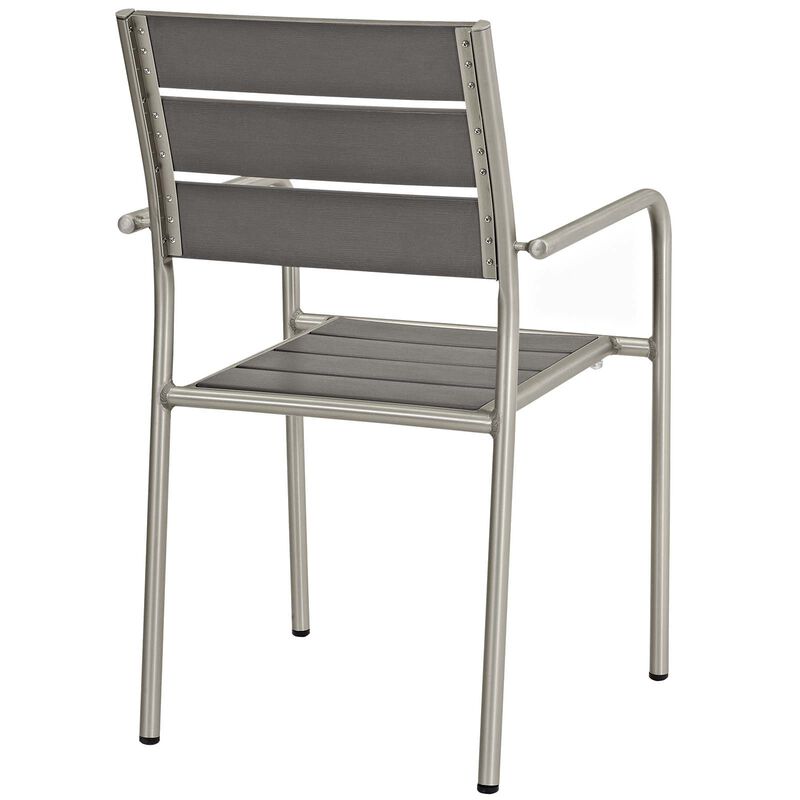 Modway EEI-3203-SLV-GRY-SET Shore Outdoor Patio Aluminum Chair, Two Dining Armchairs, Silver Gray