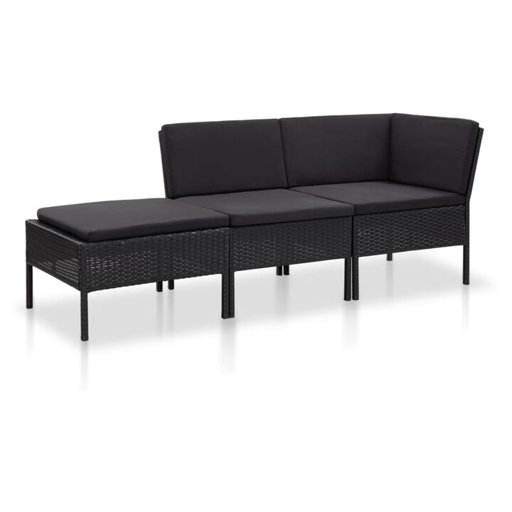 vidaXL 3 Piece Garden Lounge Set with Cushions Poly Rattan Black