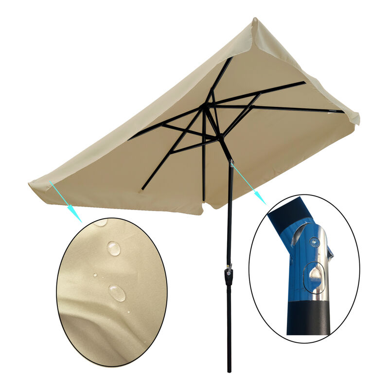 10 X 6.5FT Rectangular Patio Umbrella Outdoor Market Umbrellas With Crank And Push Button
