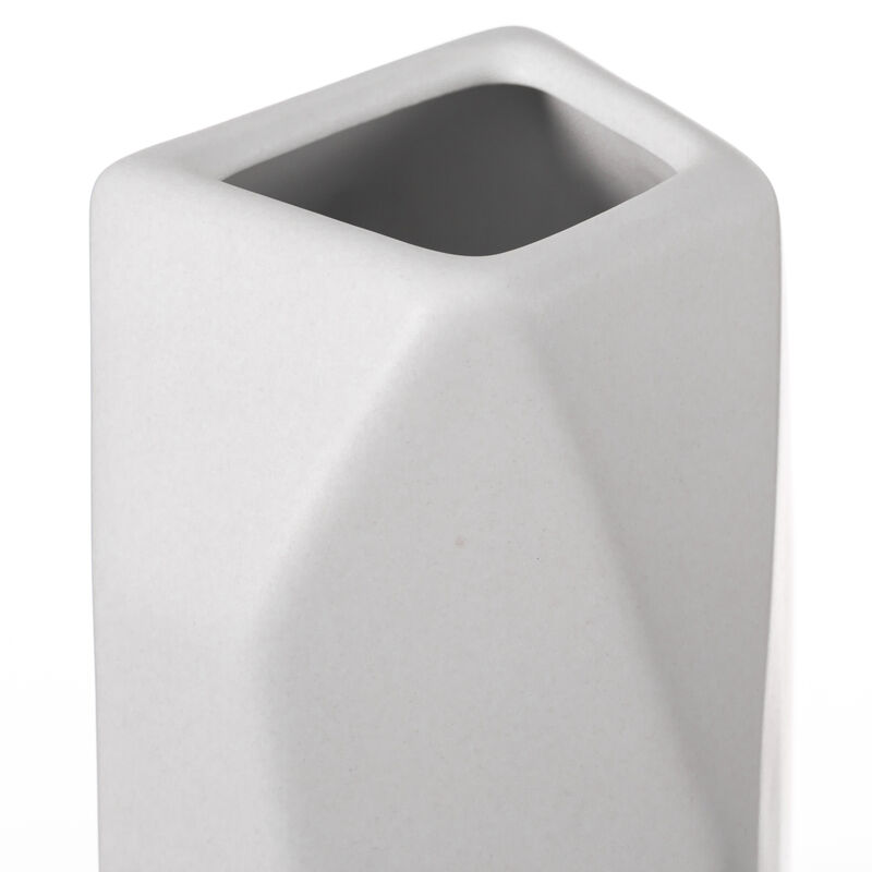 8" H Decorative Ceramic Multi Paned Vase, Modern Style Centerpiece Table Vase White, Medium