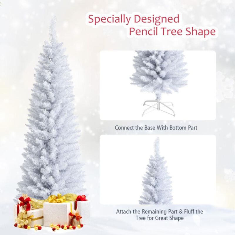 Hivvago 5/6/7 Feet Artificial Christmas Pencil Tree with Folding Metal Stand