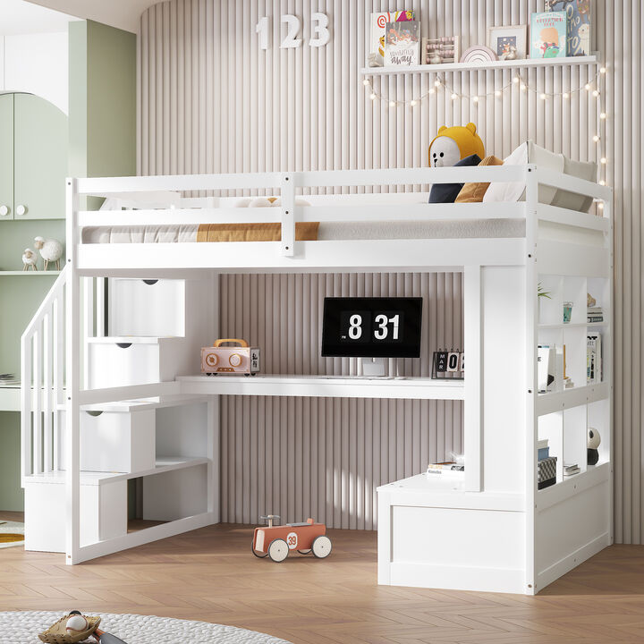Merax Loft Bed with Desk and Storage Staircase