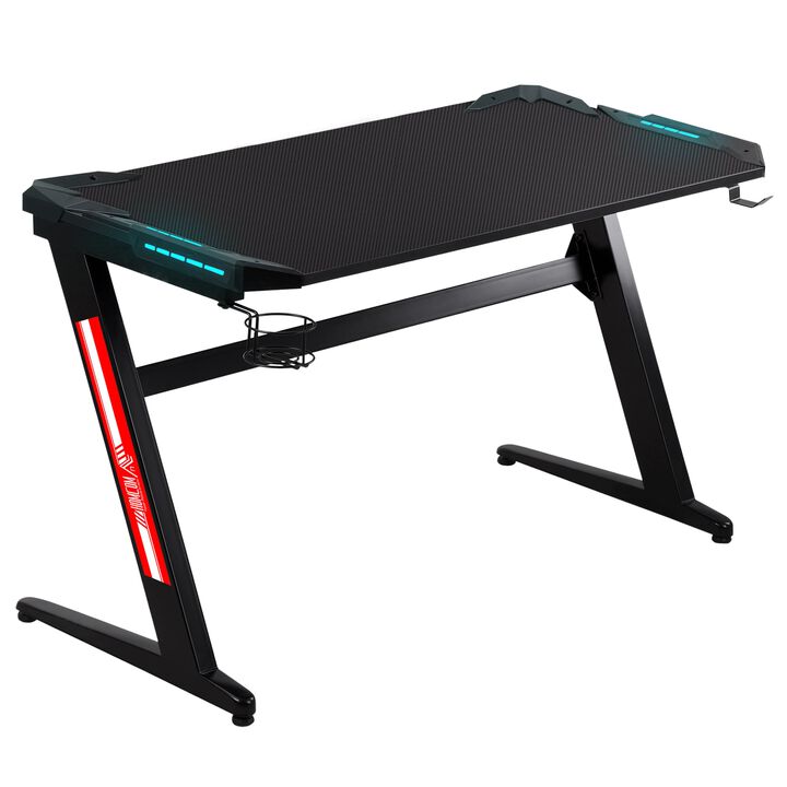Black Gamer's Desk: Z-Shaped with Corner Cover and Cup Holder