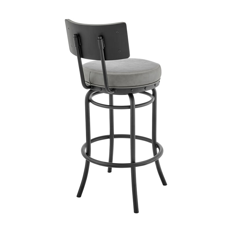 Rees Swivel or Stool in Black Finish with Grey Faux Leather
