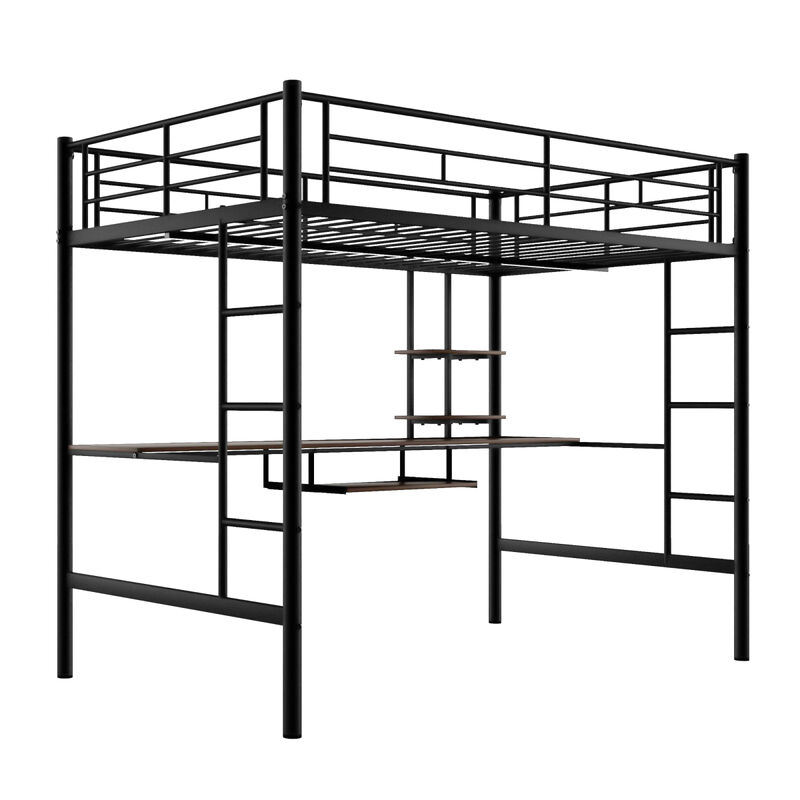 Loft Bed With Desk And Shelf, Space Saving Design, Full