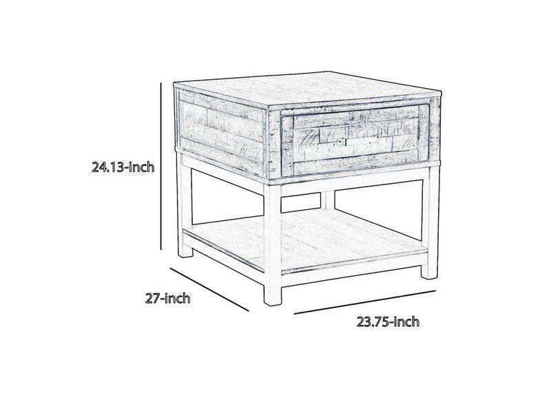 Two Tone Wooden End Table with 1 Drawer and Metal Base, Brown and Black-Benzara