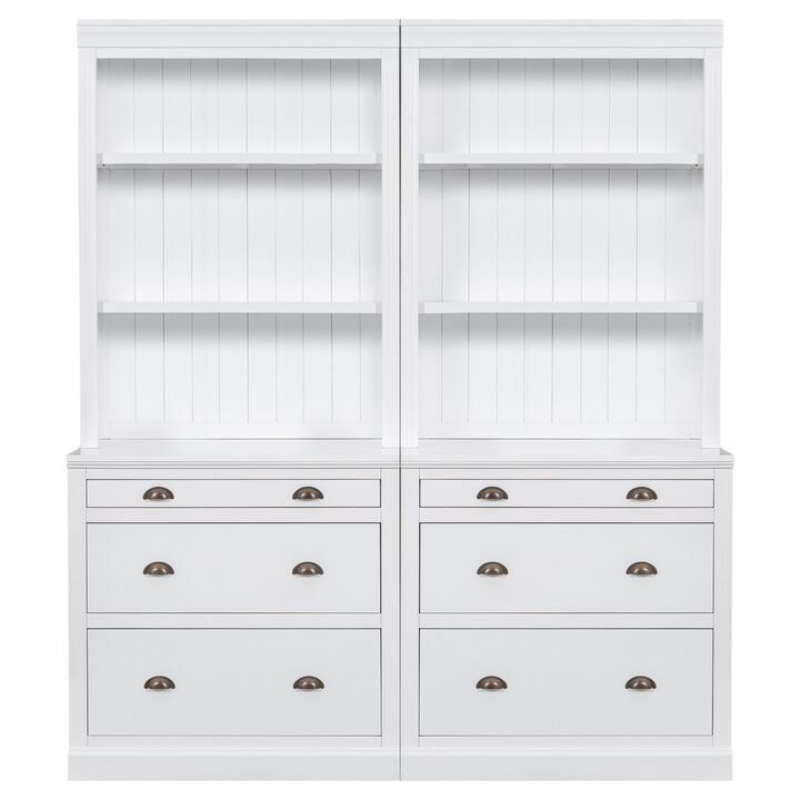 Merax 83.4"Tall Bookshelf Suite,Modern Bookcase Suite with LED Lighting, Drawers and Open Shelves,2-Piece Set Storage Bookshelf for Living Room,Home Office