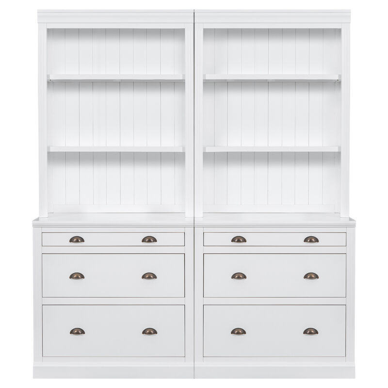 Merax 83.4"Tall Bookshelf Suite,Modern Bookcase Suite with LED Lighting, Drawers and Open Shelves,2-Piece Set Storage Bookshelf for Living Room,Home Office