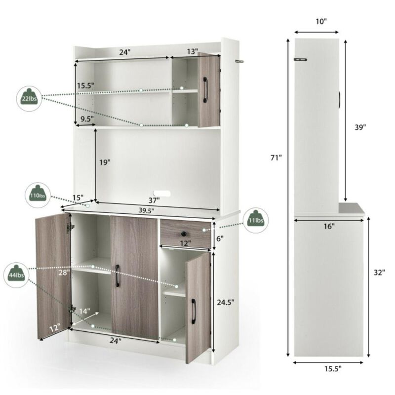 Hivvago 4-Door Freestanding Kitchen Buffet with Hutch and Adjustable Shelves