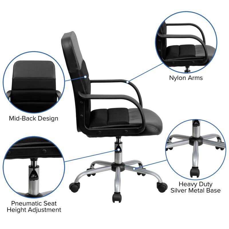 Manor Mid-Back Black LeatherSoft and Mesh Swivel Task Office Chair with Arms