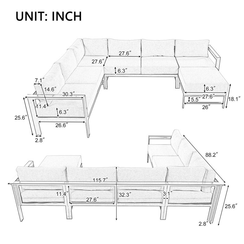 Mondawe 7-Piece U-Shaped Modular Sofa Set,Multi-Person Sectional Sofa Furniture For Patio & Garden