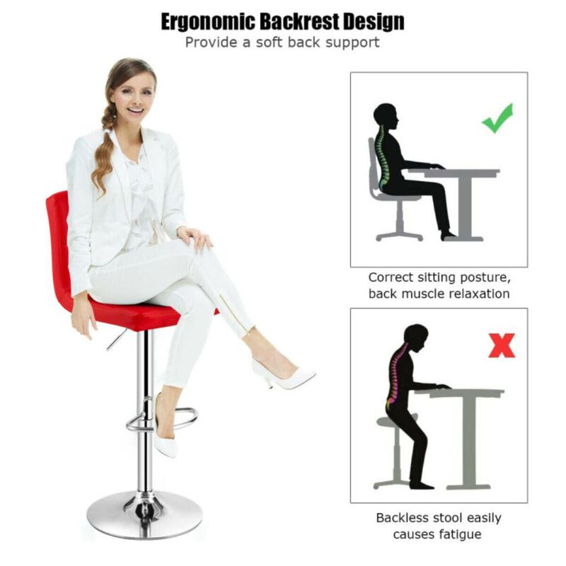 Hivvago Set of 2 Square Swivel Adjustable PU Leather Bar Stools with Back and Footrest